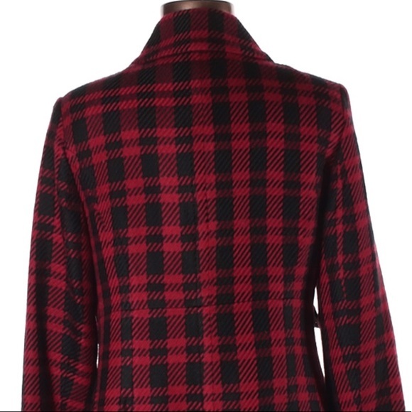 Apt. 9 size M burgundy & black plaid button up lined long sleeve wool blend coat - Picture 7 of 16
